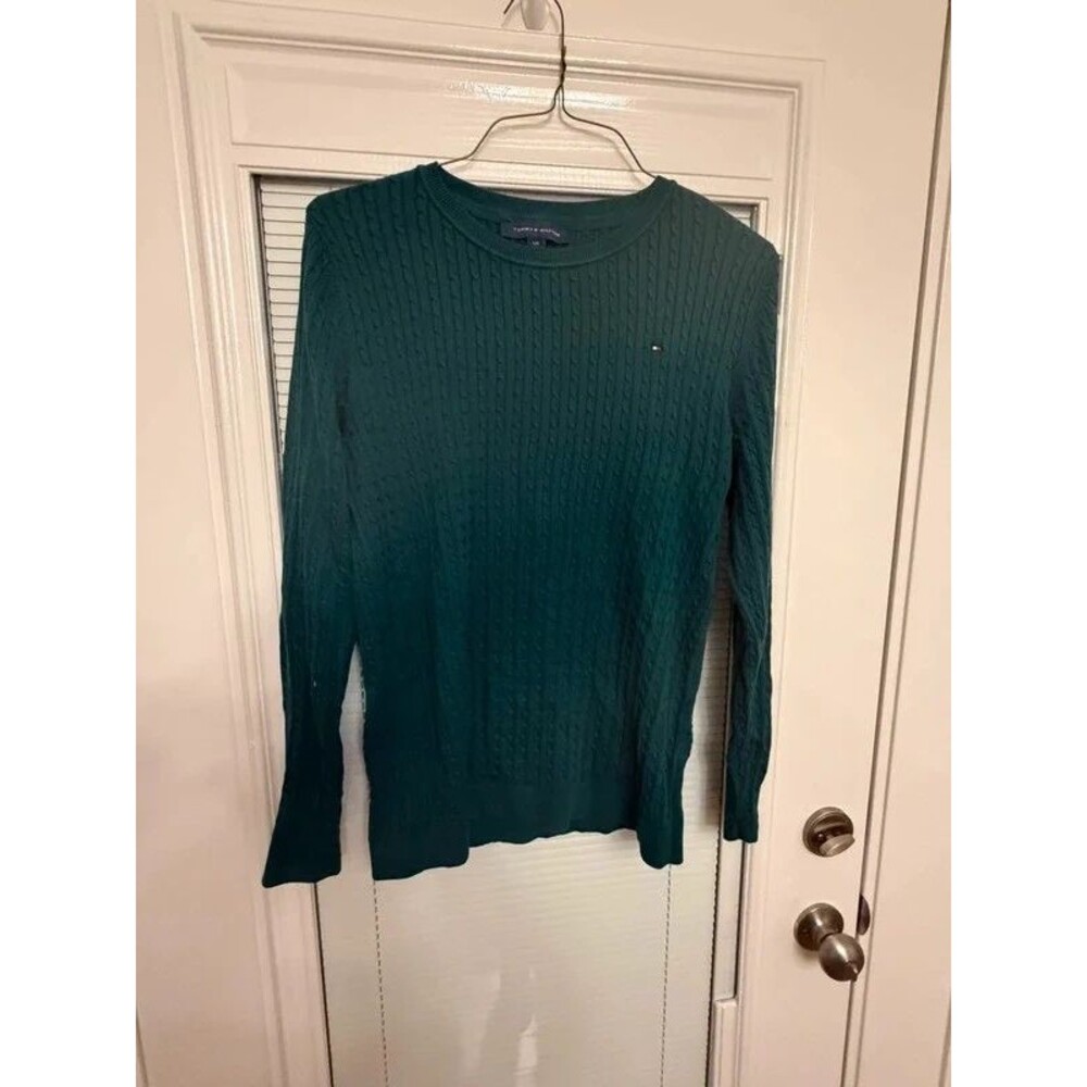 Tommy Hilfiger Women’s Large Green Cable Knit Crewneck Sweater